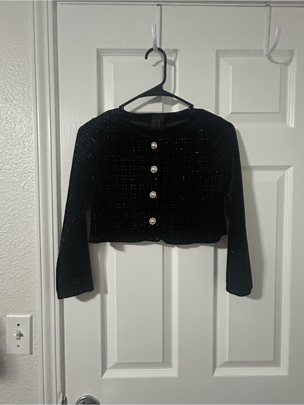 h.i.p. Black Cropped Cardigan with Pearl Buttons